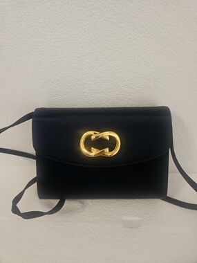 Gucci Black Satin Mini Crossbody with Gold Interlocking G